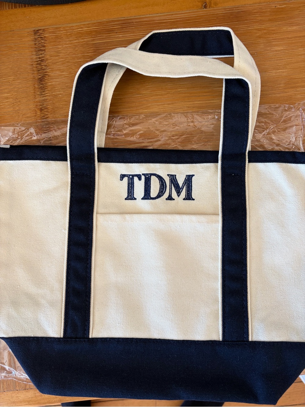 Monogrammed Canvas Tote Bag - Navy & Cream